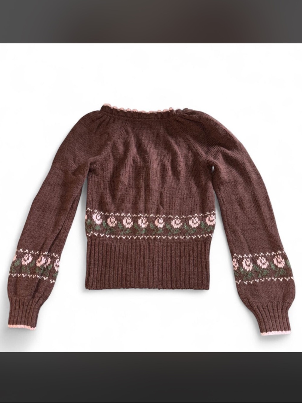 Kimchi Blue Brown Floral Trim Knit Cardigan Sweater - Women’s S - Picture 5 of 6